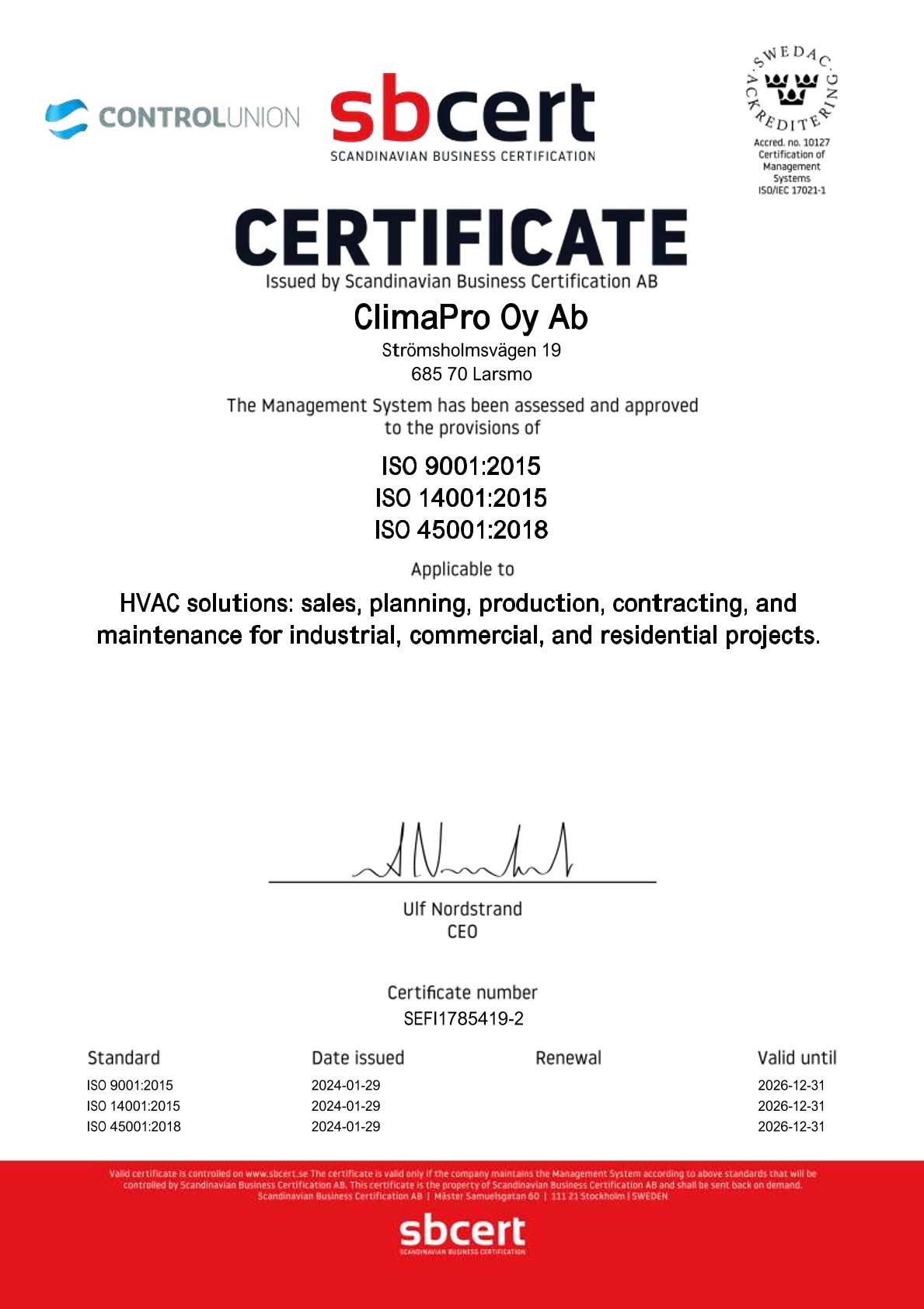 Certificate ClimaPro Oy Ab eng