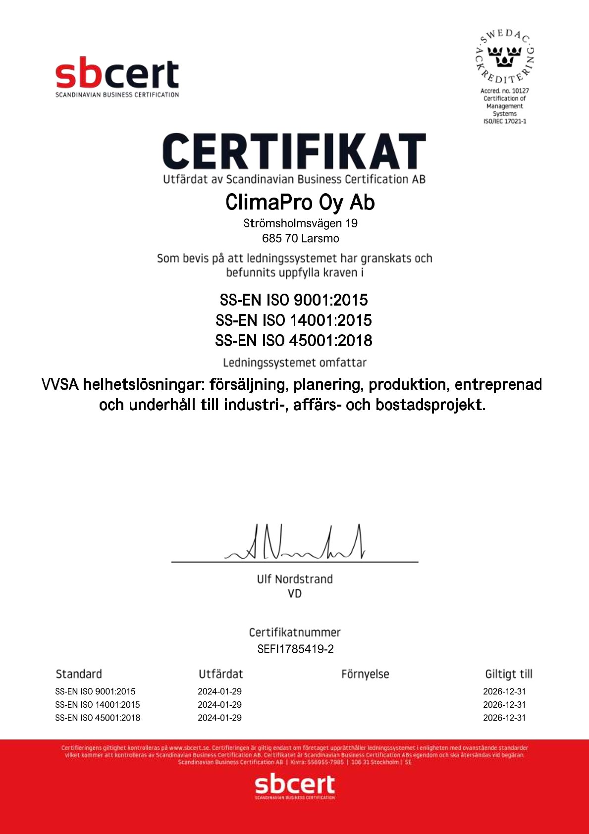 Certifikat ClimaPro Oy Ab sv 2024 01 29 2026 12 31